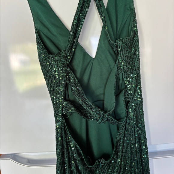 La Femme Emerald Green Sequined Gown - MAKE AN OFFER - Picture 3 of 11